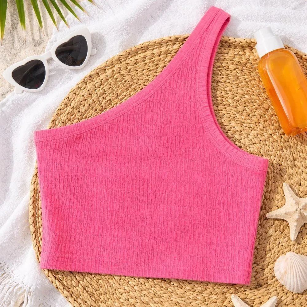 American Eagle Women's Hot Pink One Shoulder Textured Tank Top Size Small